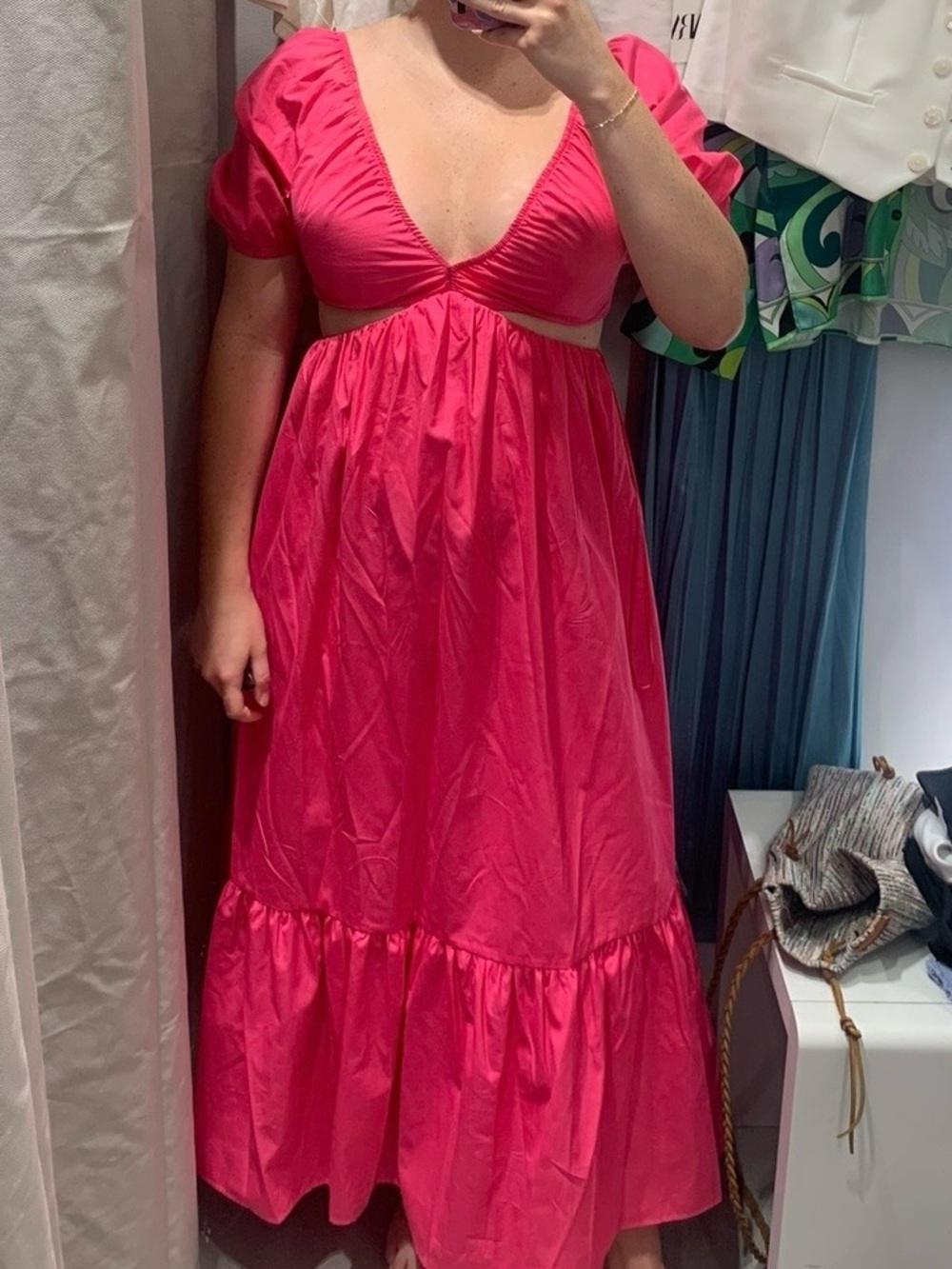 ZARA Hot Pink Cutout Maxi Dress